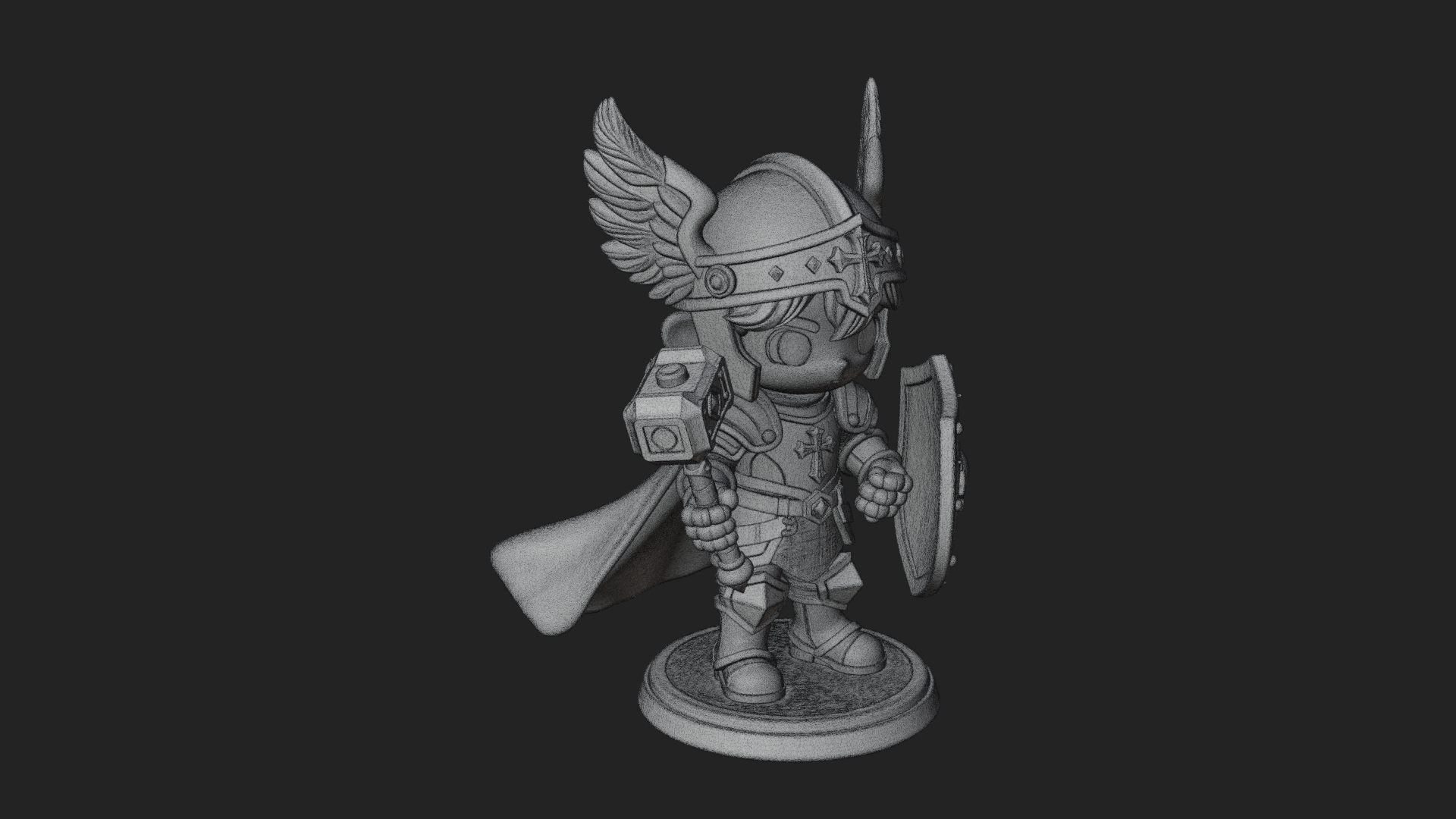 Chibi Winged Helm Paladin Statue Design 1 3D Print Model 3D Model