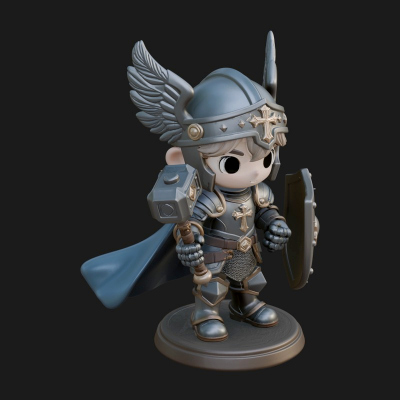 Chibi Winged Helm Paladin Statue Design 1 3D Print Model