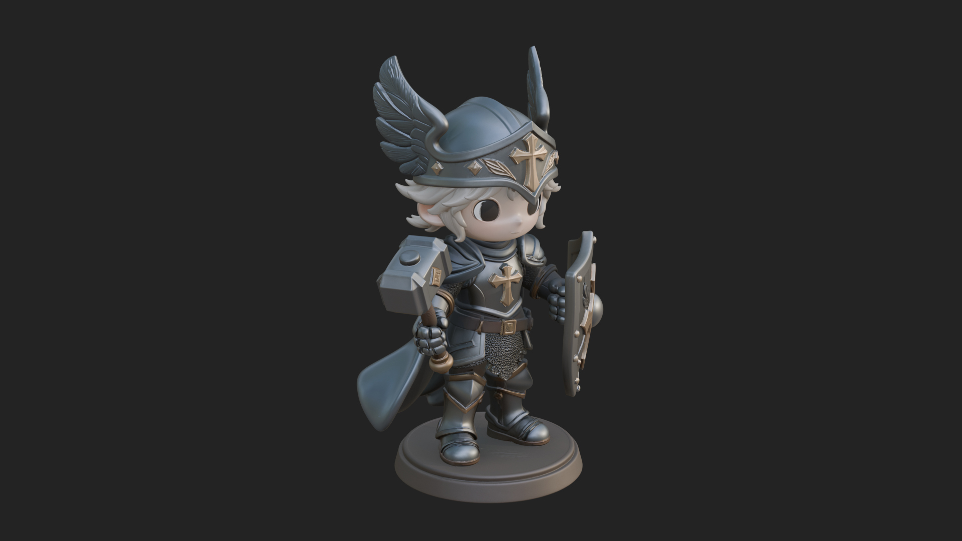 Chibi Winged Helm Paladin Statue Design 2 3D Print Model 3D Model