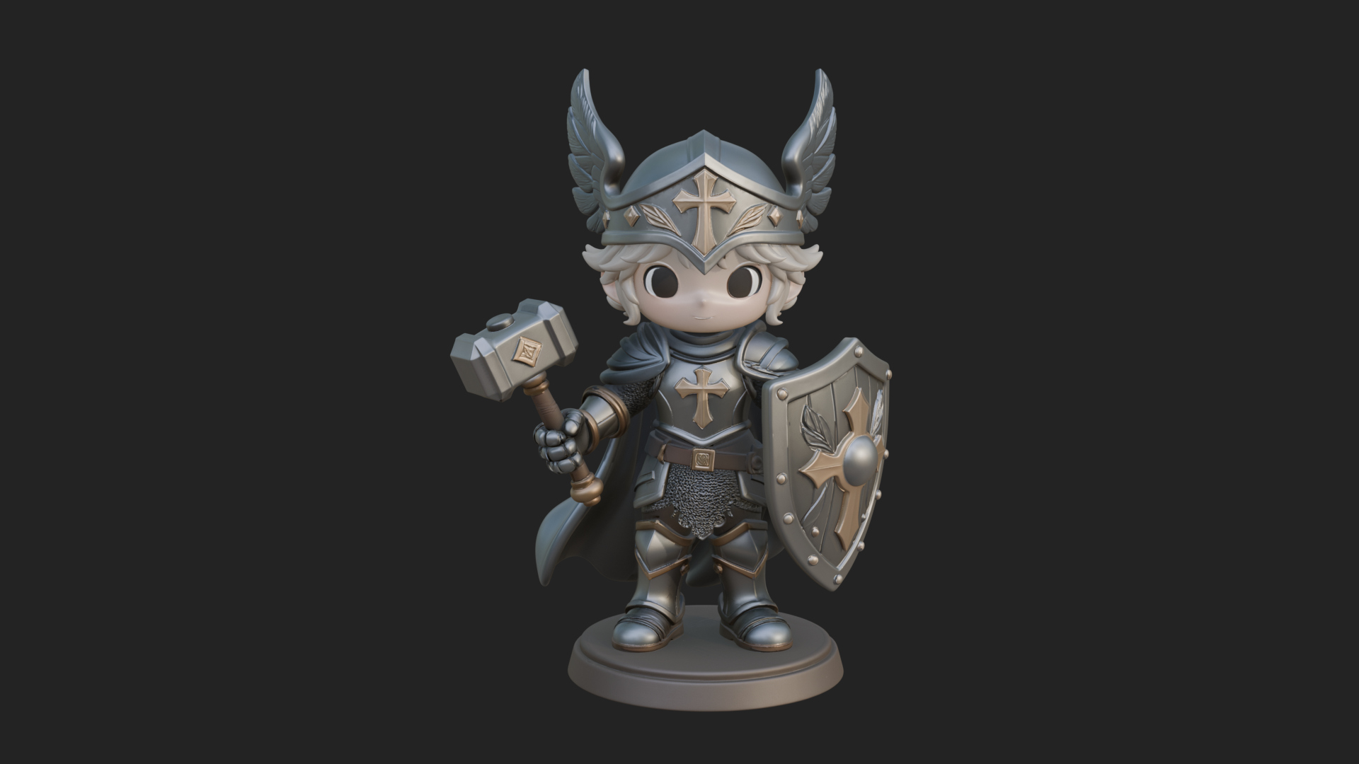 Chibi Winged Helm Paladin Statue Design 2 3D Print Model 3D Model