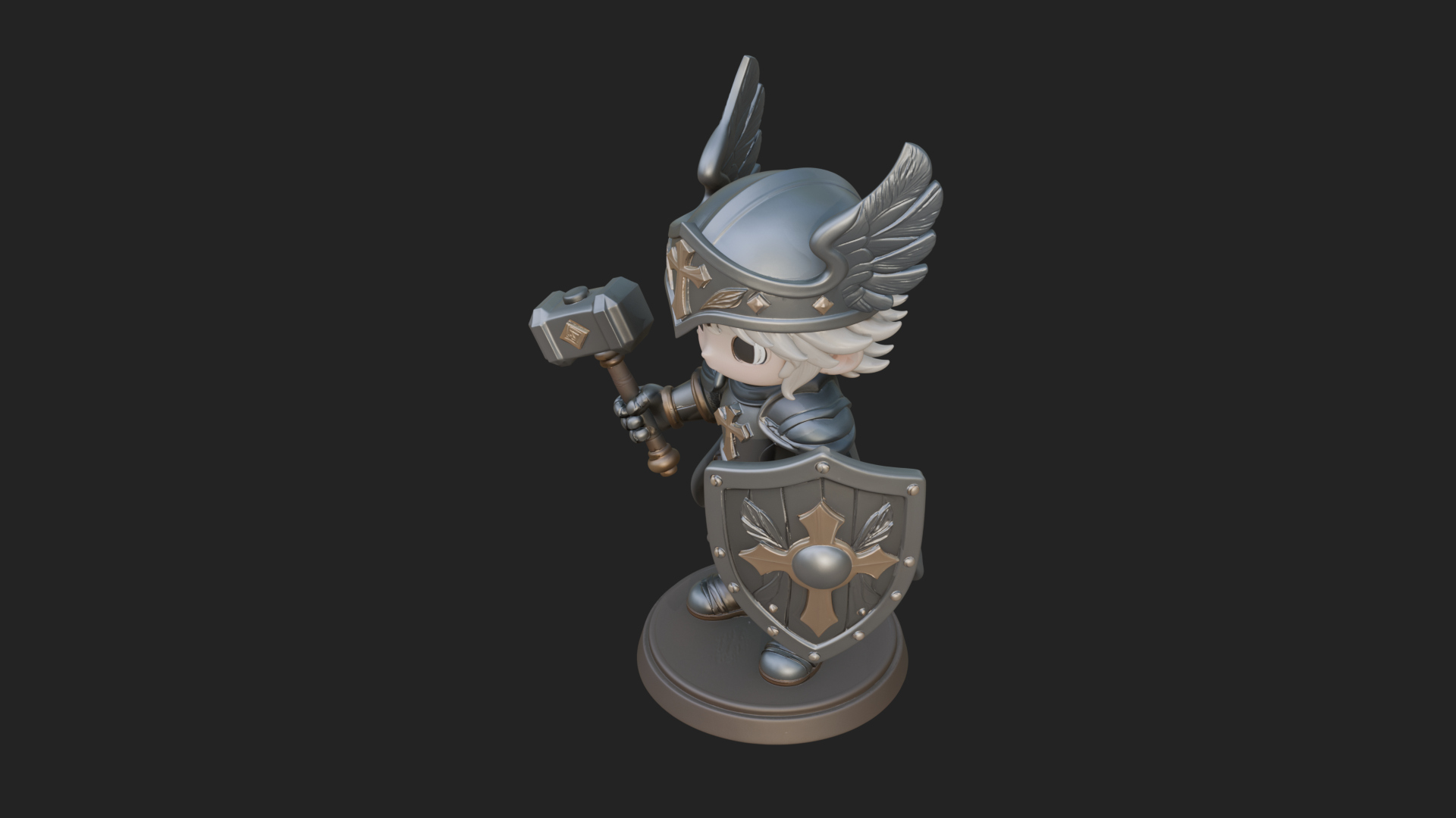 Chibi Winged Helm Paladin Statue Design 2 3D Print Model 3D Model