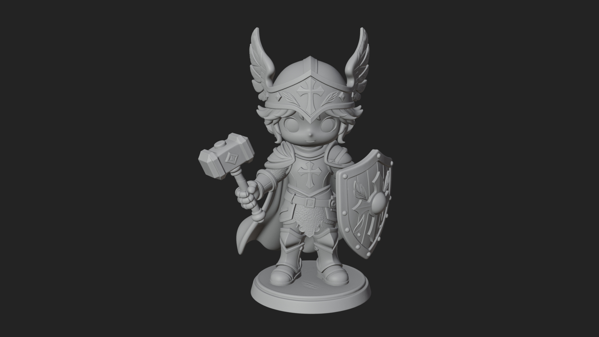 Chibi Winged Helm Paladin Statue Design 2 3D Print Model 3D Model