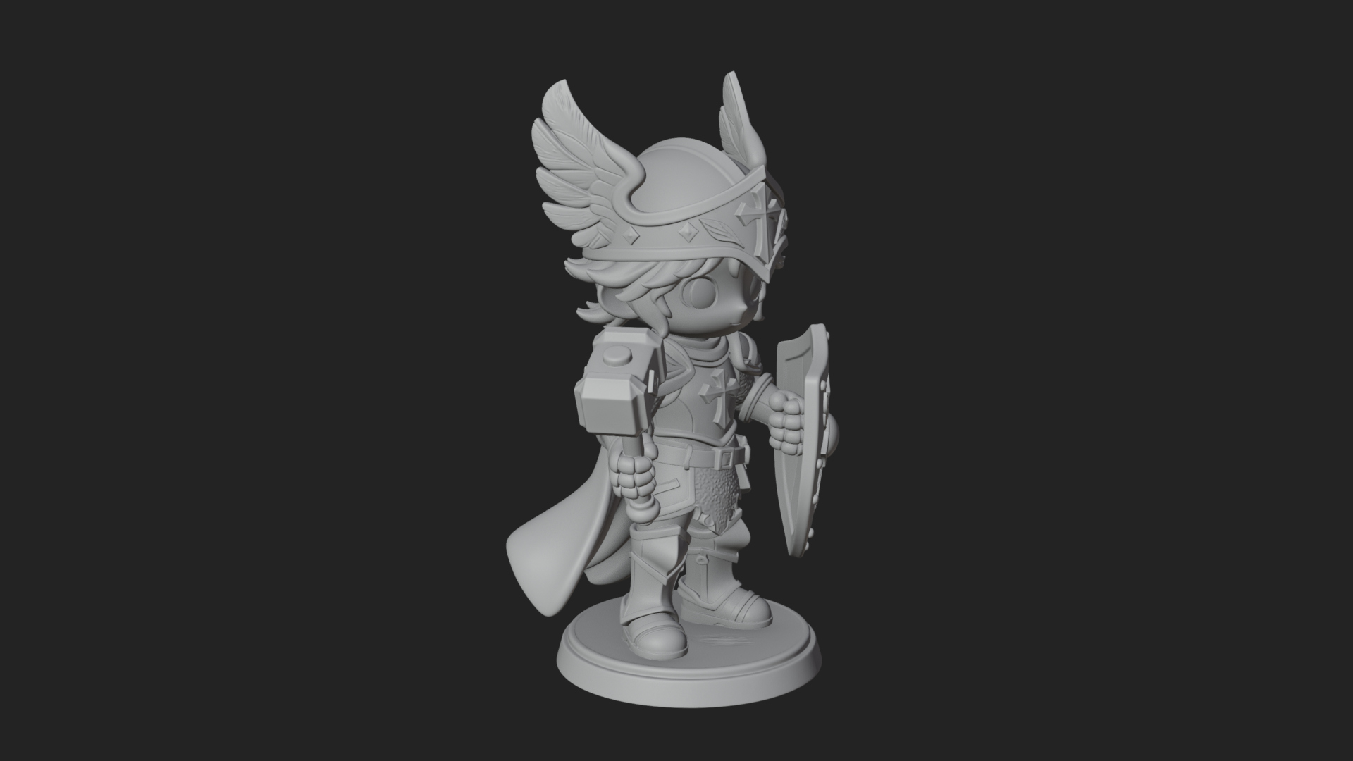 Chibi Winged Helm Paladin Statue Design 2 3D Print Model 3D Model