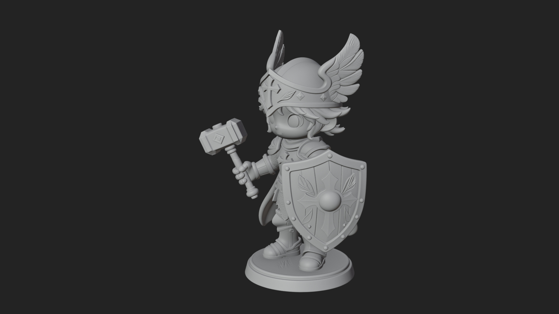 Chibi Winged Helm Paladin Statue Design 2 3D Print Model 3D Model