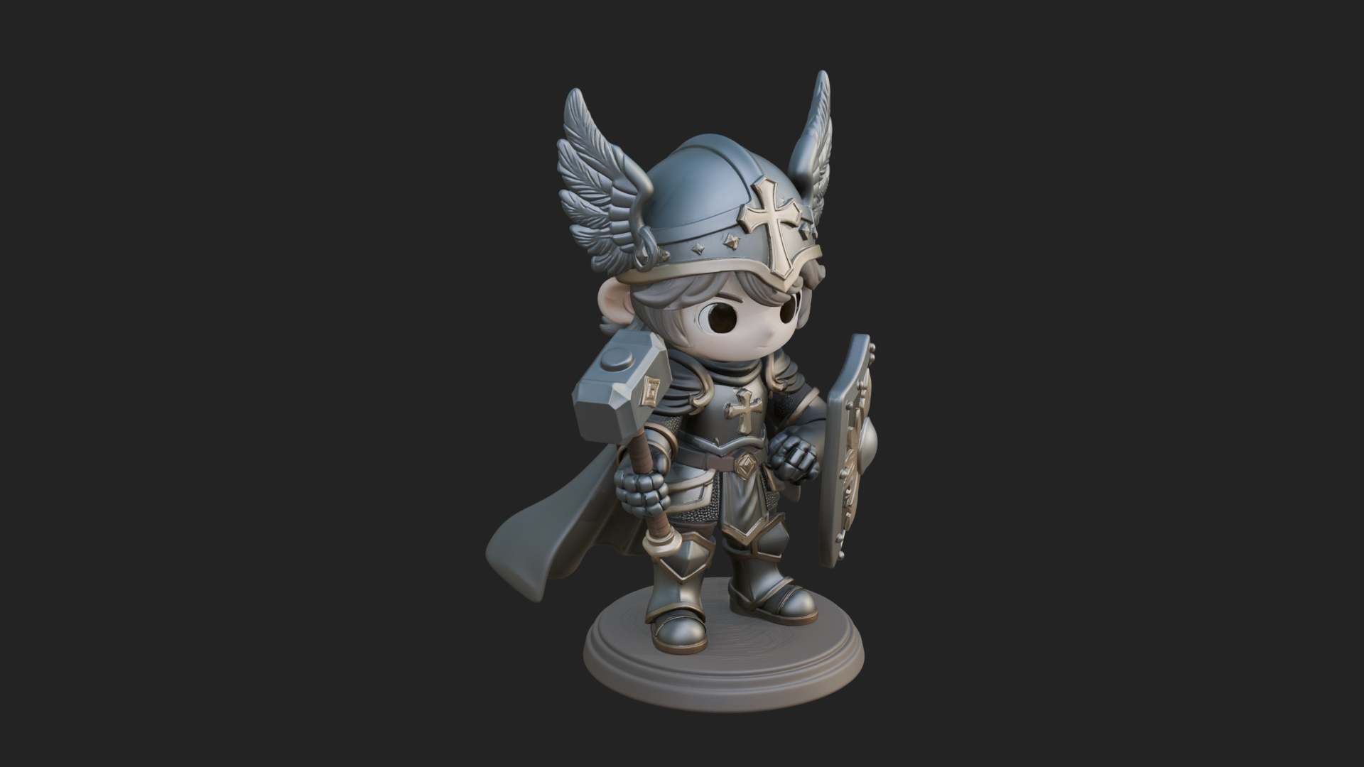 Chibi Winged Helm Paladin Statue Design 3 3D Print Model 3D Model