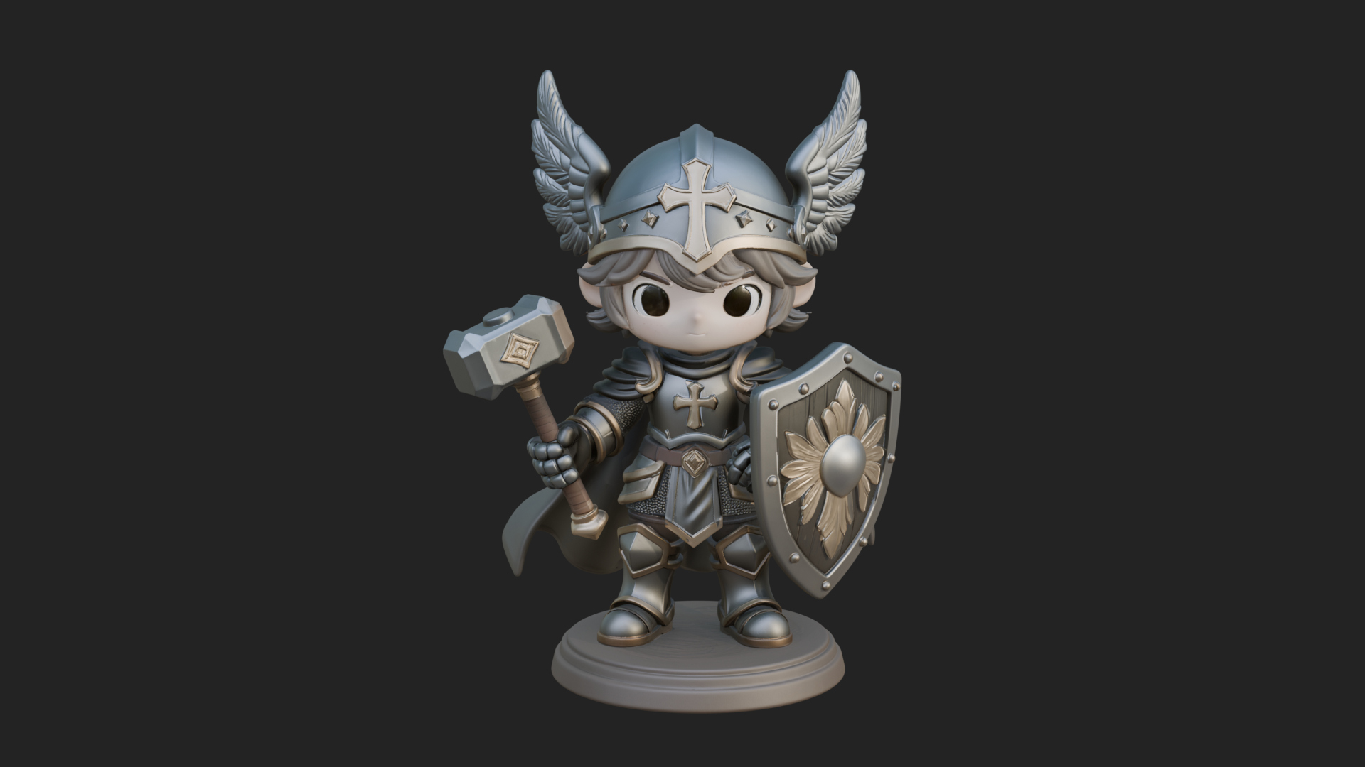 Chibi Winged Helm Paladin Statue Design 3 3D Print Model 3D Model