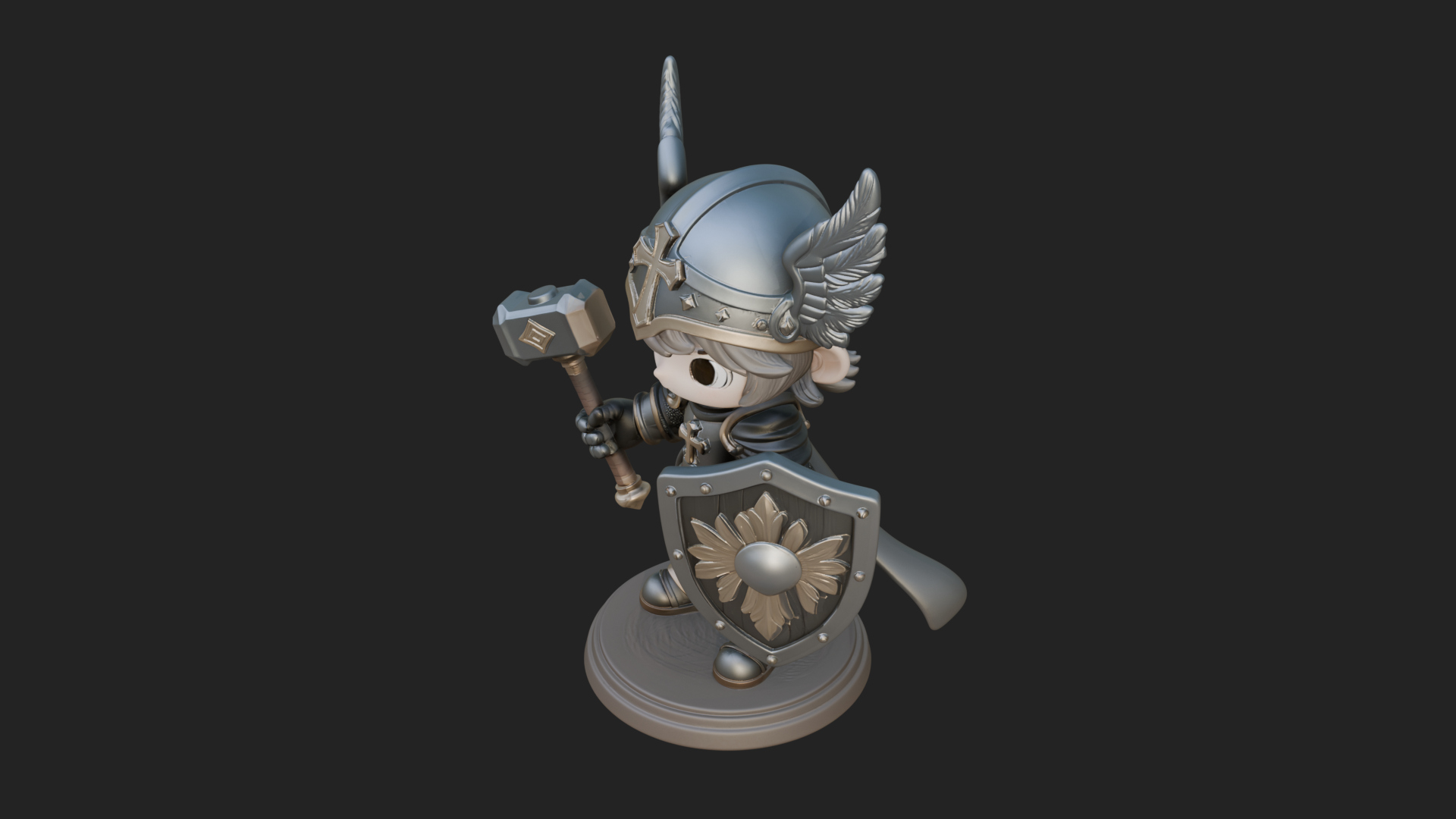 Chibi Winged Helm Paladin Statue Design 3 3D Print Model 3D Model