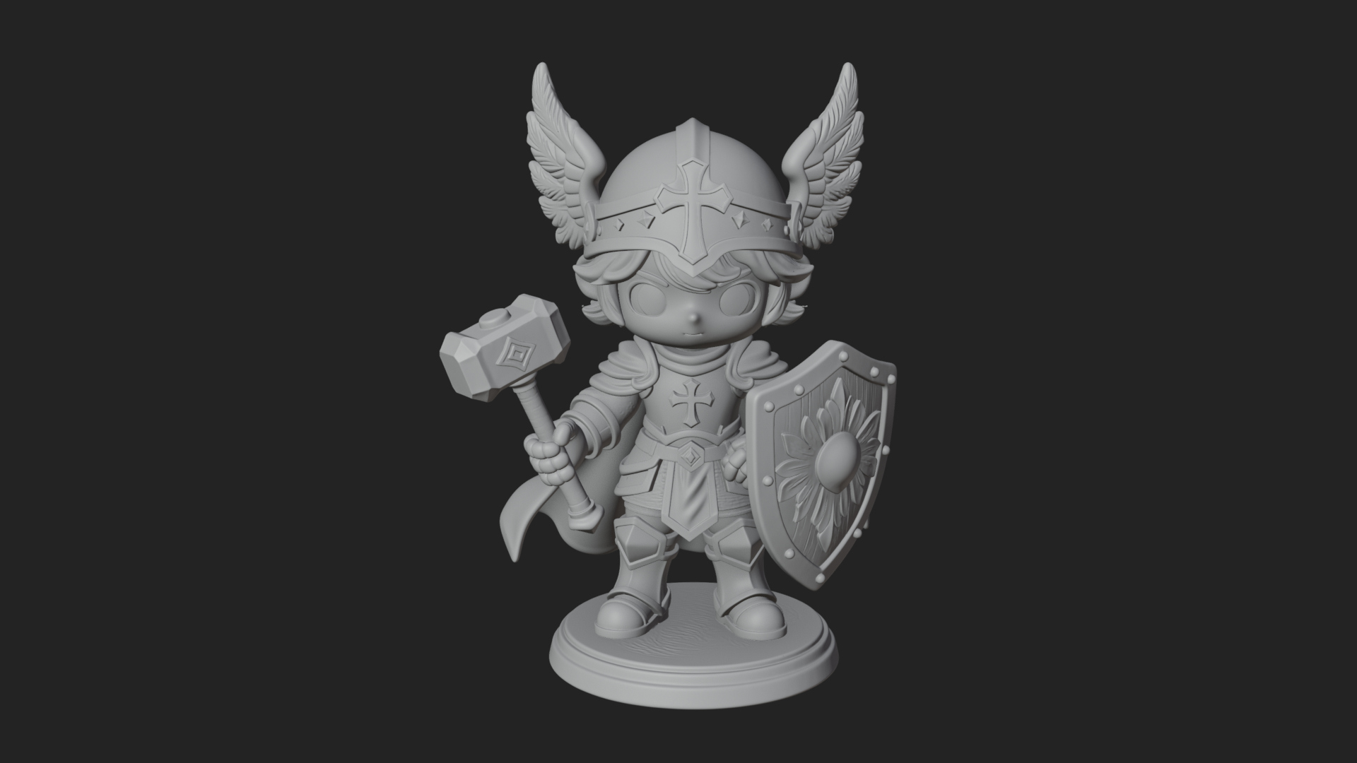 Chibi Winged Helm Paladin Statue Design 3 3D Print Model 3D Model