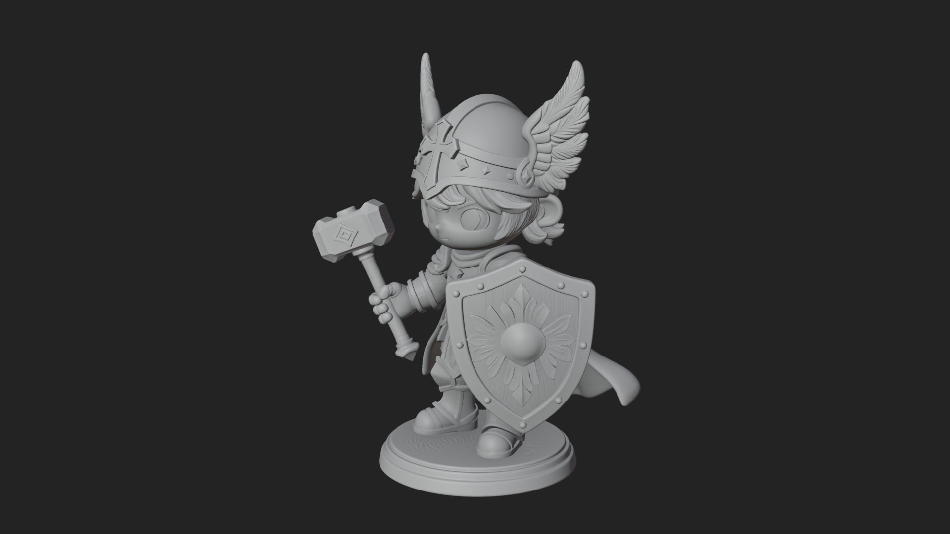 Chibi Winged Helm Paladin Statue Design 3 3D Print Model 3D Model
