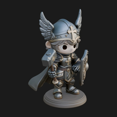 Chibi Winged Helm Paladin Statue Design 3 3D Print Model