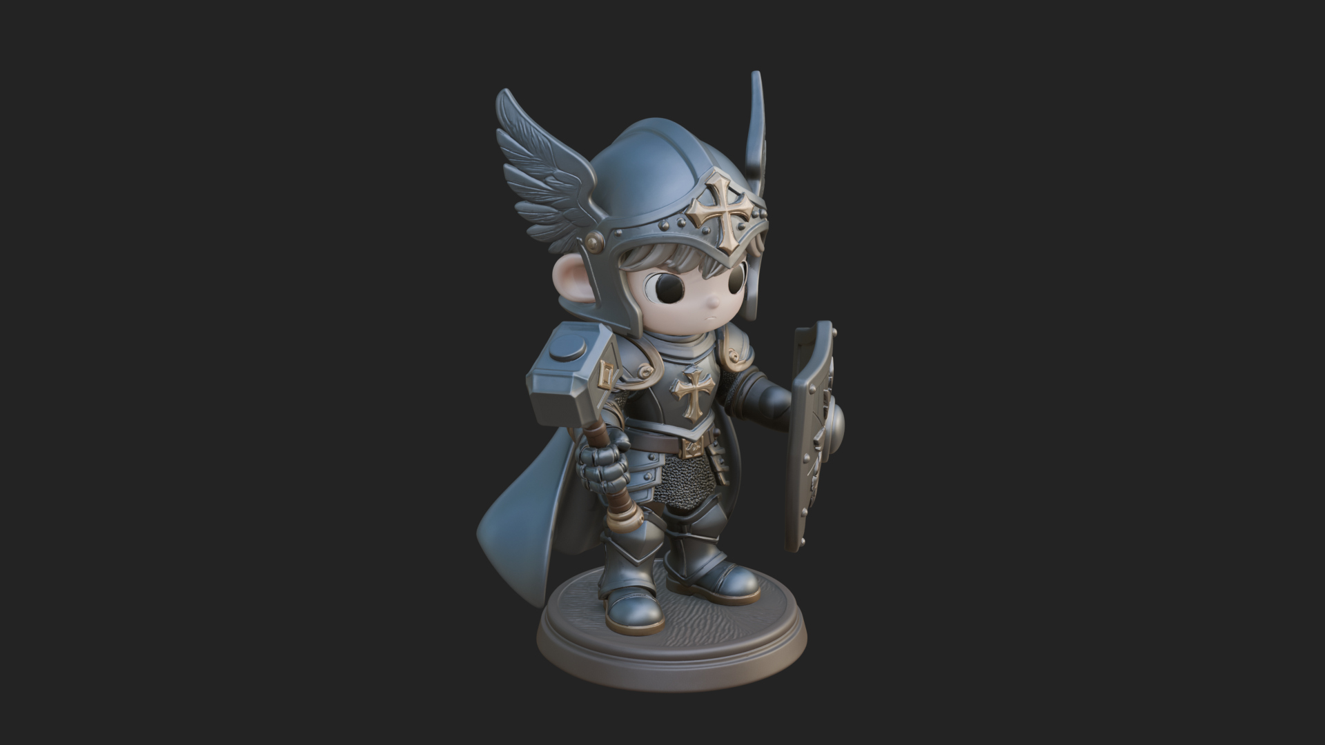 Chibi Winged Helm Paladin Statue Design 4 3D Print Model 3D Model