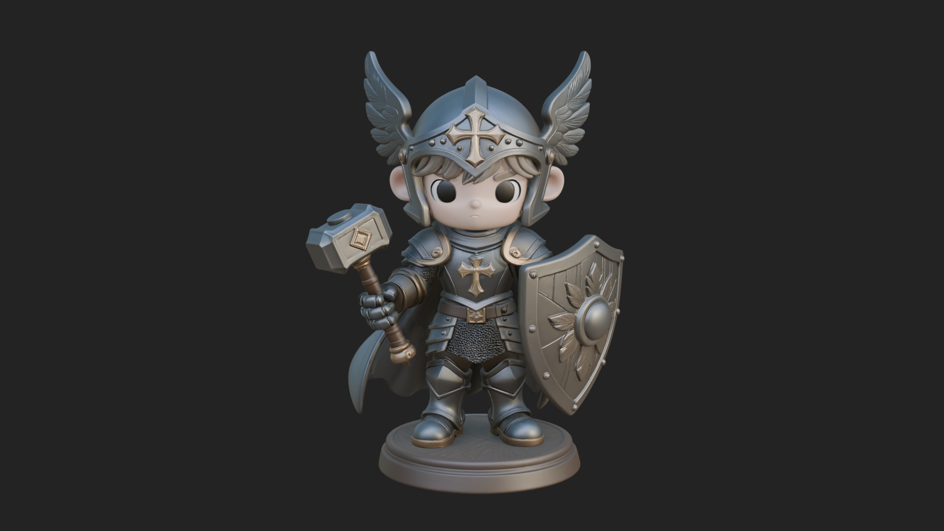 Chibi Winged Helm Paladin Statue Design 4 3D Print Model 3D Model