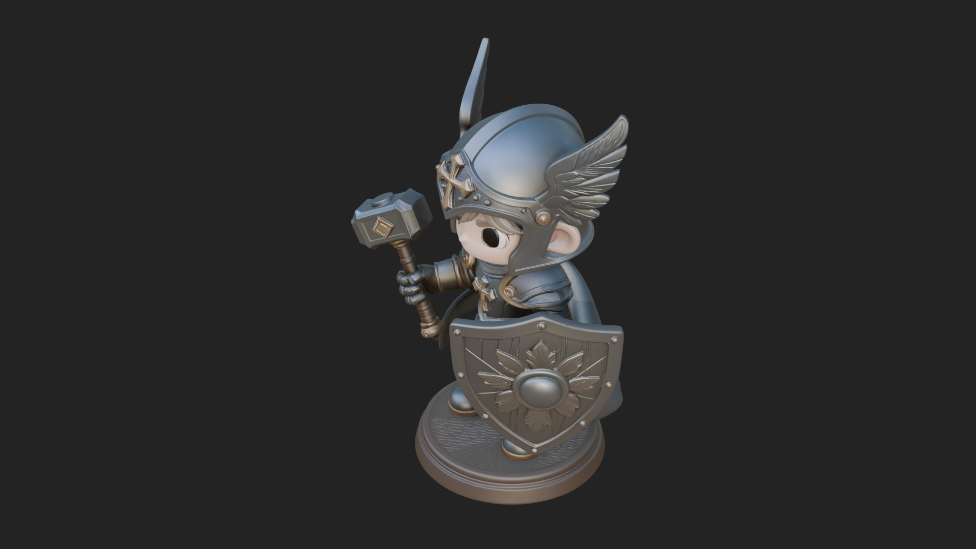 Chibi Winged Helm Paladin Statue Design 4 3D Print Model 3D Model