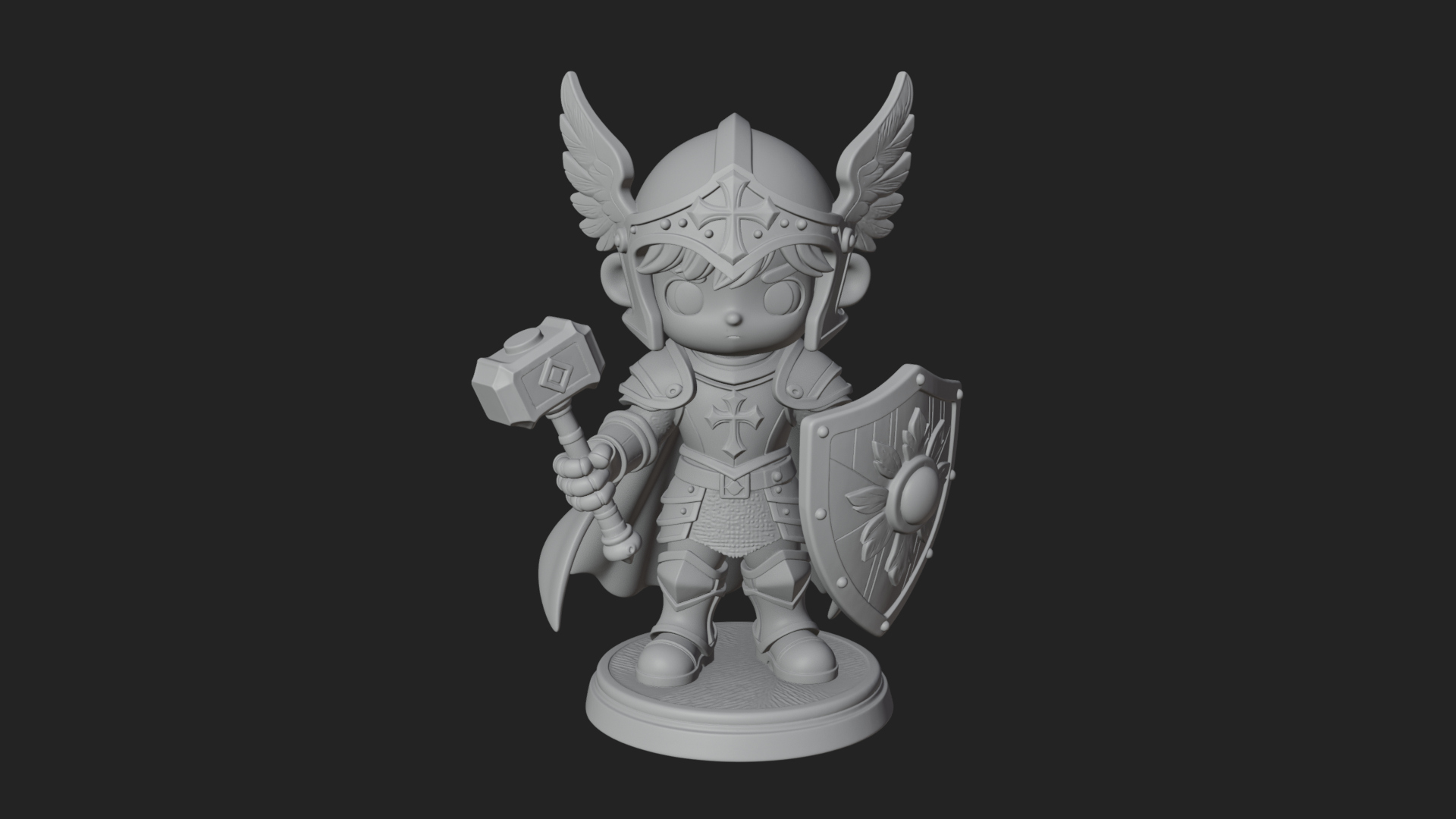 Chibi Winged Helm Paladin Statue Design 4 3D Print Model 3D Model