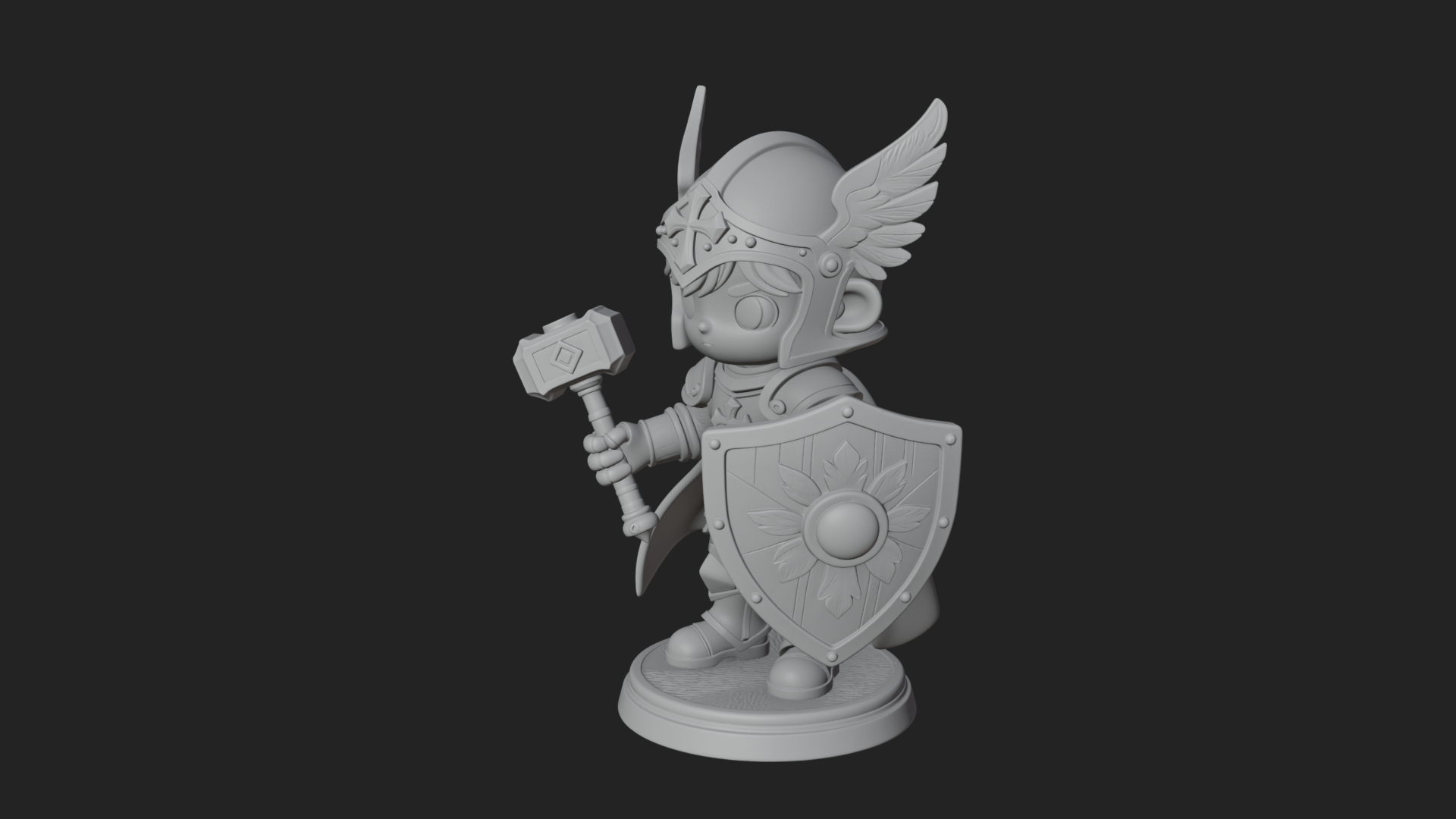 Chibi Winged Helm Paladin Statue Design 4 3D Print Model 3D Model