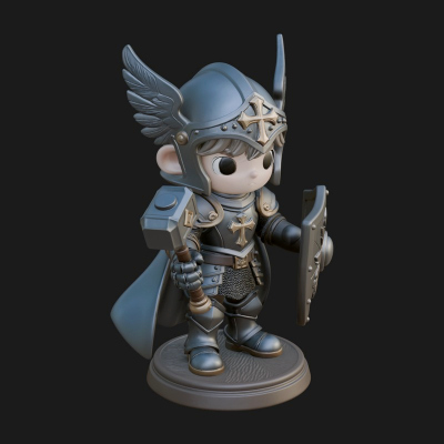 Chibi Winged Helm Paladin Statue Design 4 3D Print Model