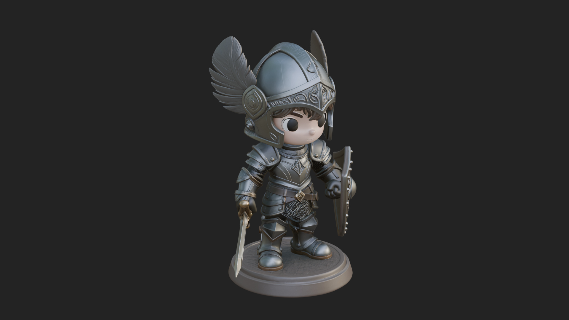 Chibi Winged Helm Paladin Statue Design 5 3D Print Model 3D Model