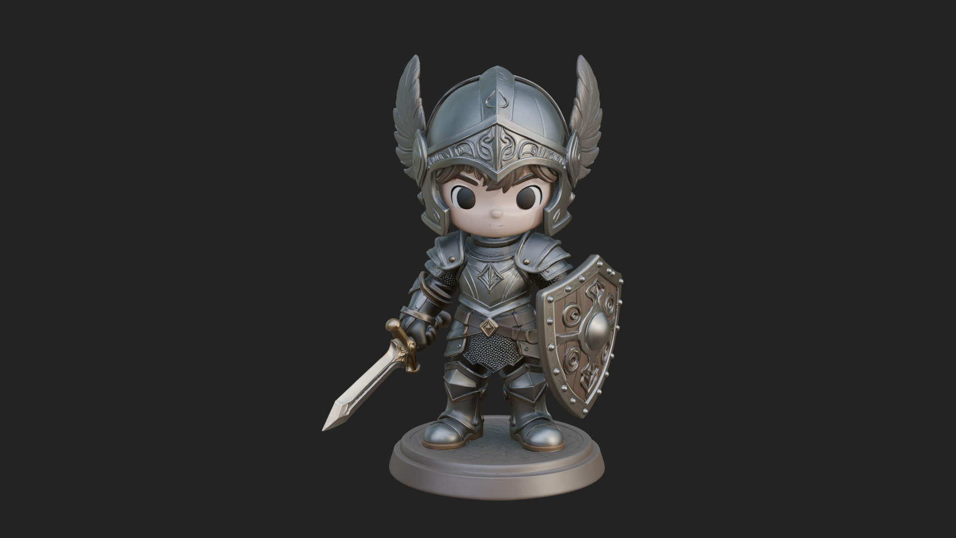 Chibi Winged Helm Paladin Statue Design 5 3D Print Model 3D Model
