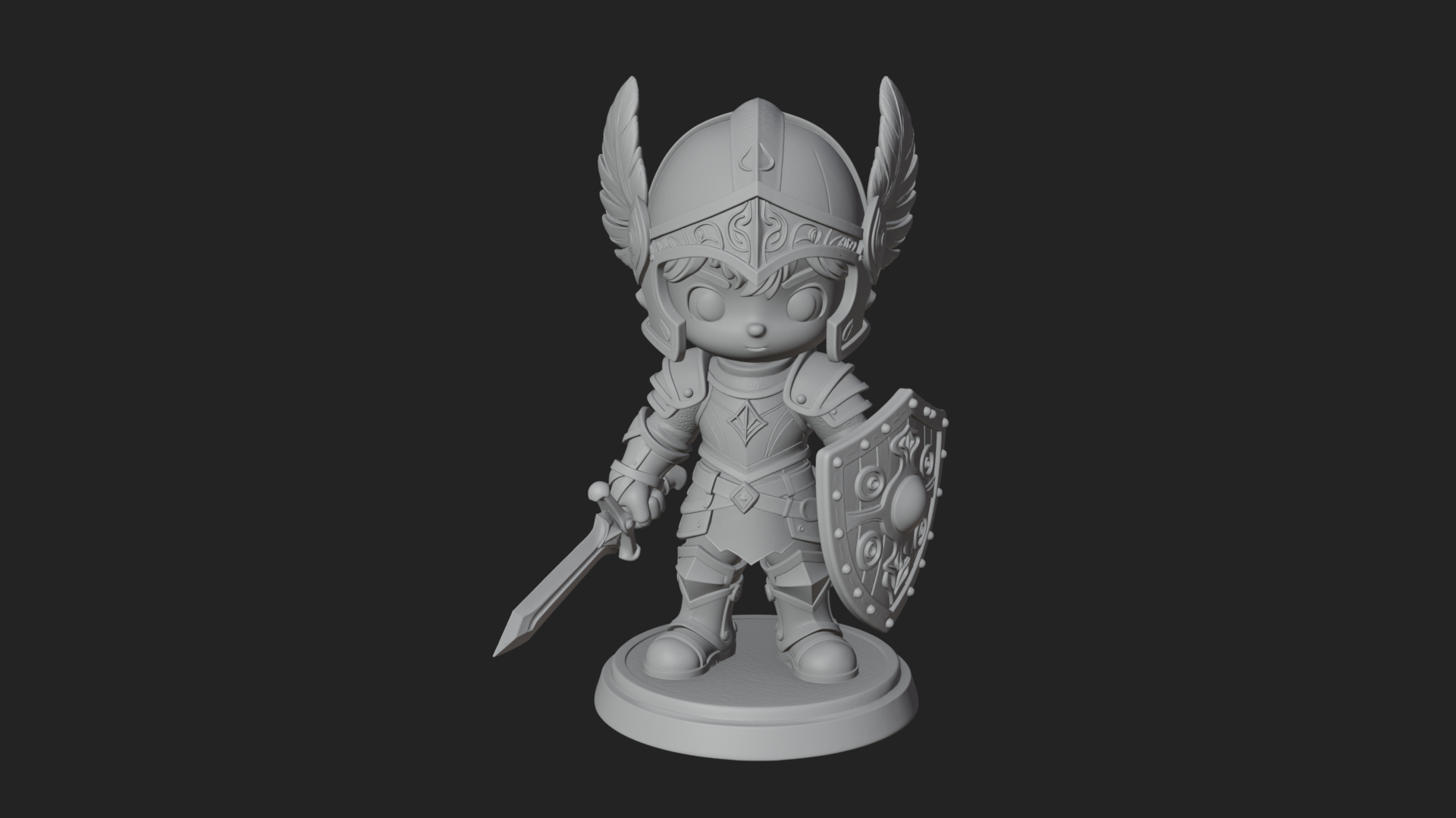 Chibi Winged Helm Paladin Statue Design 5 3D Print Model 3D Model