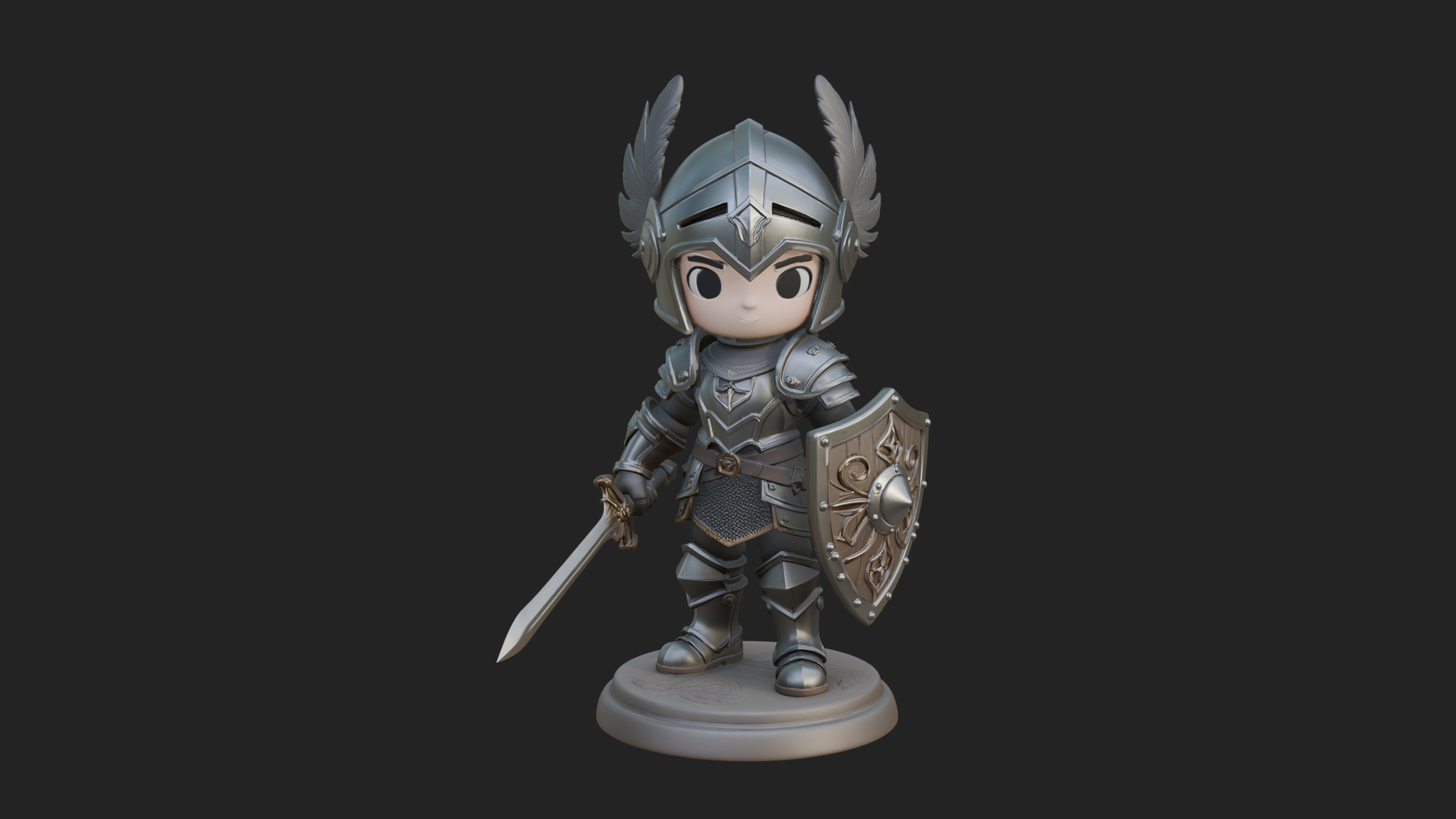 Chibi Winged Helm Paladin Statue Design 6 3D Print Model 3D Model