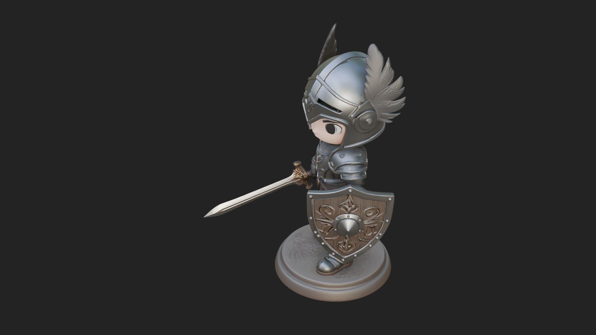 Chibi Winged Helm Paladin Statue Design 6 3D Print Model 3D Model