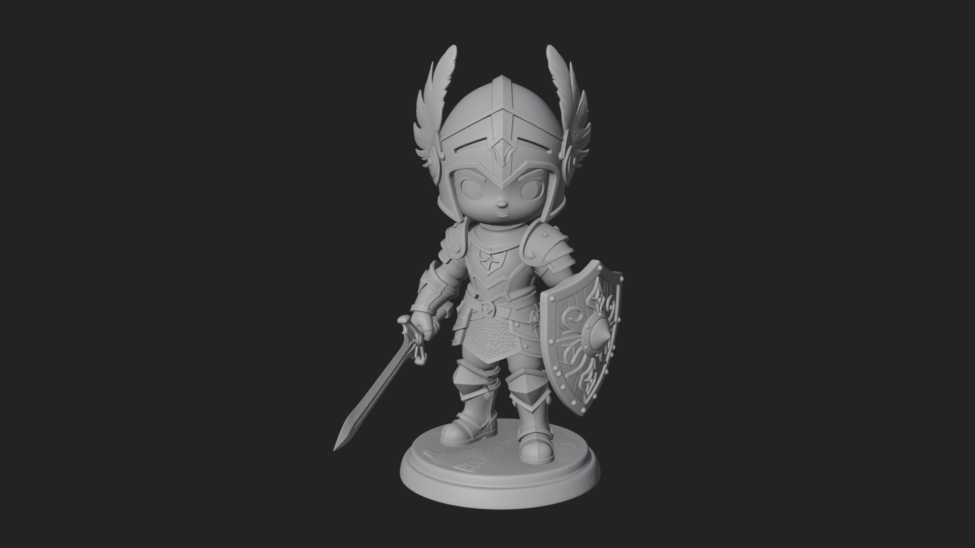 Chibi Winged Helm Paladin Statue Design 6 3D Print Model 3D Model