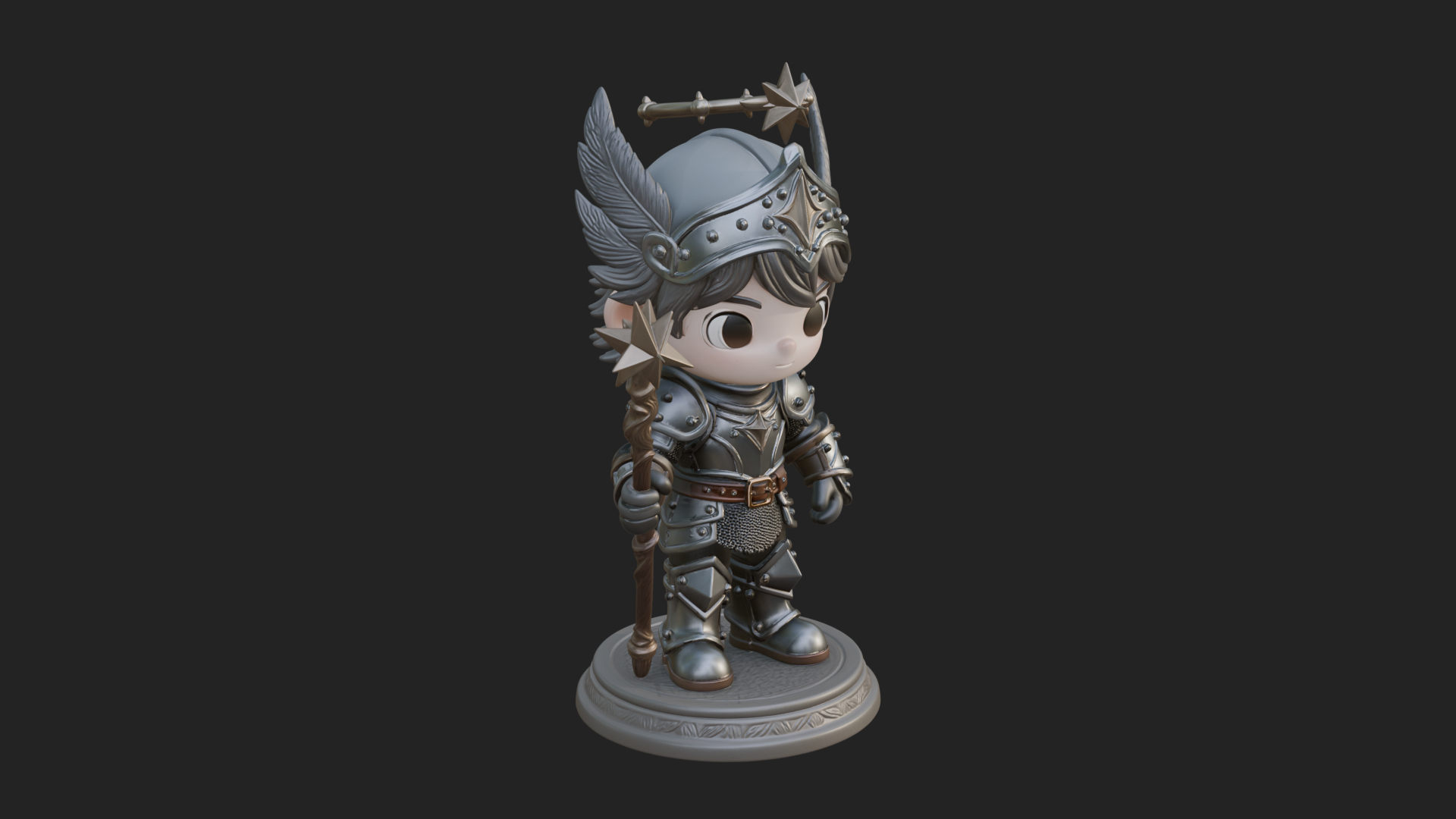 Chibi Winged Helm Paladin Statue Design 7 3D Print Model 3D Model