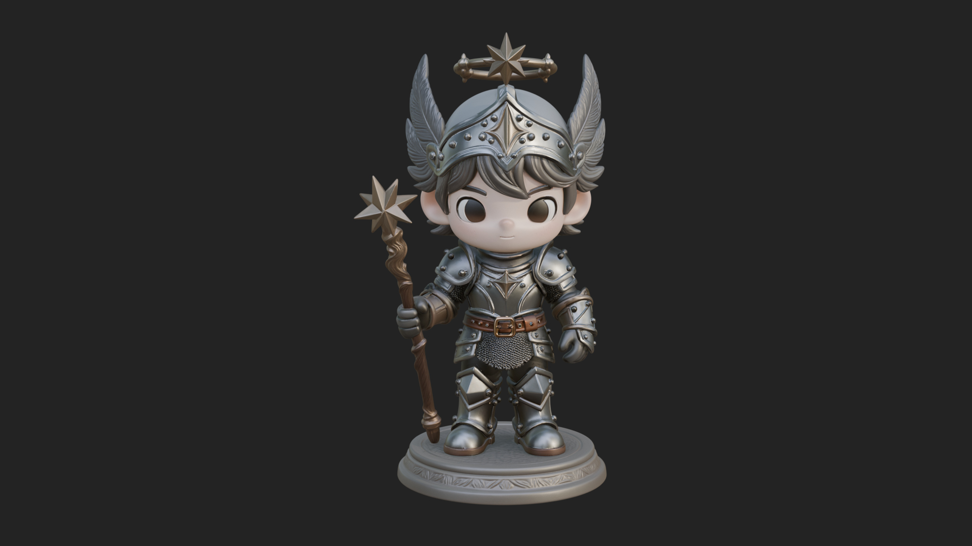 Chibi Winged Helm Paladin Statue Design 7 3D Print Model 3D Model