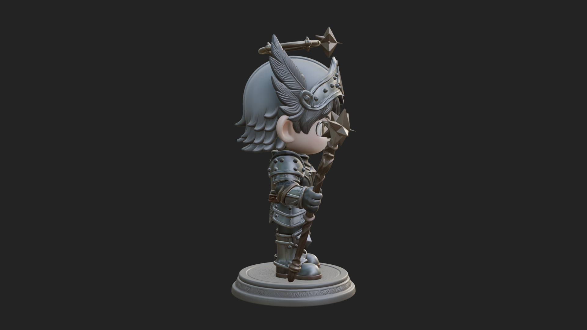 Chibi Winged Helm Paladin Statue Design 7 3D Print Model 3D Model