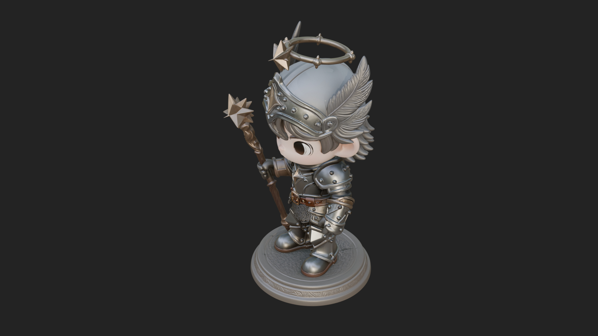 Chibi Winged Helm Paladin Statue Design 7 3D Print Model 3D Model