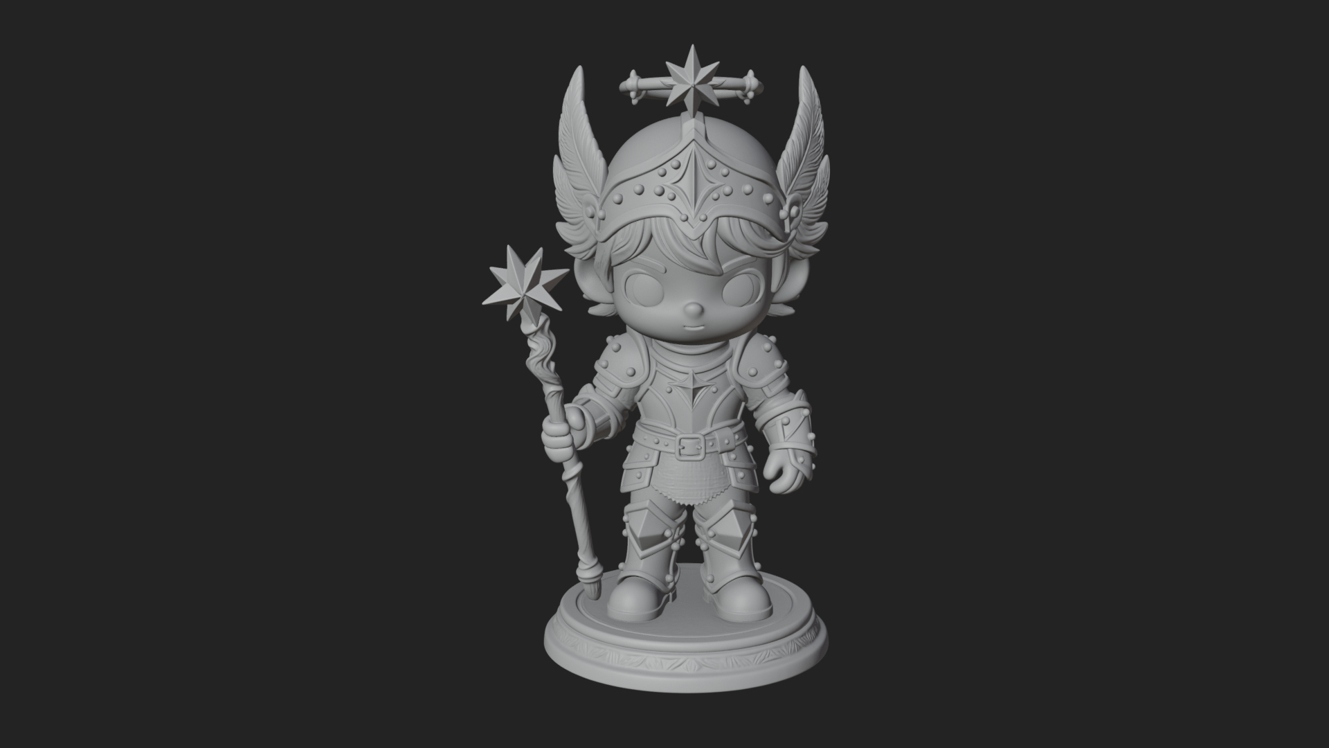 Chibi Winged Helm Paladin Statue Design 7 3D Print Model 3D Model