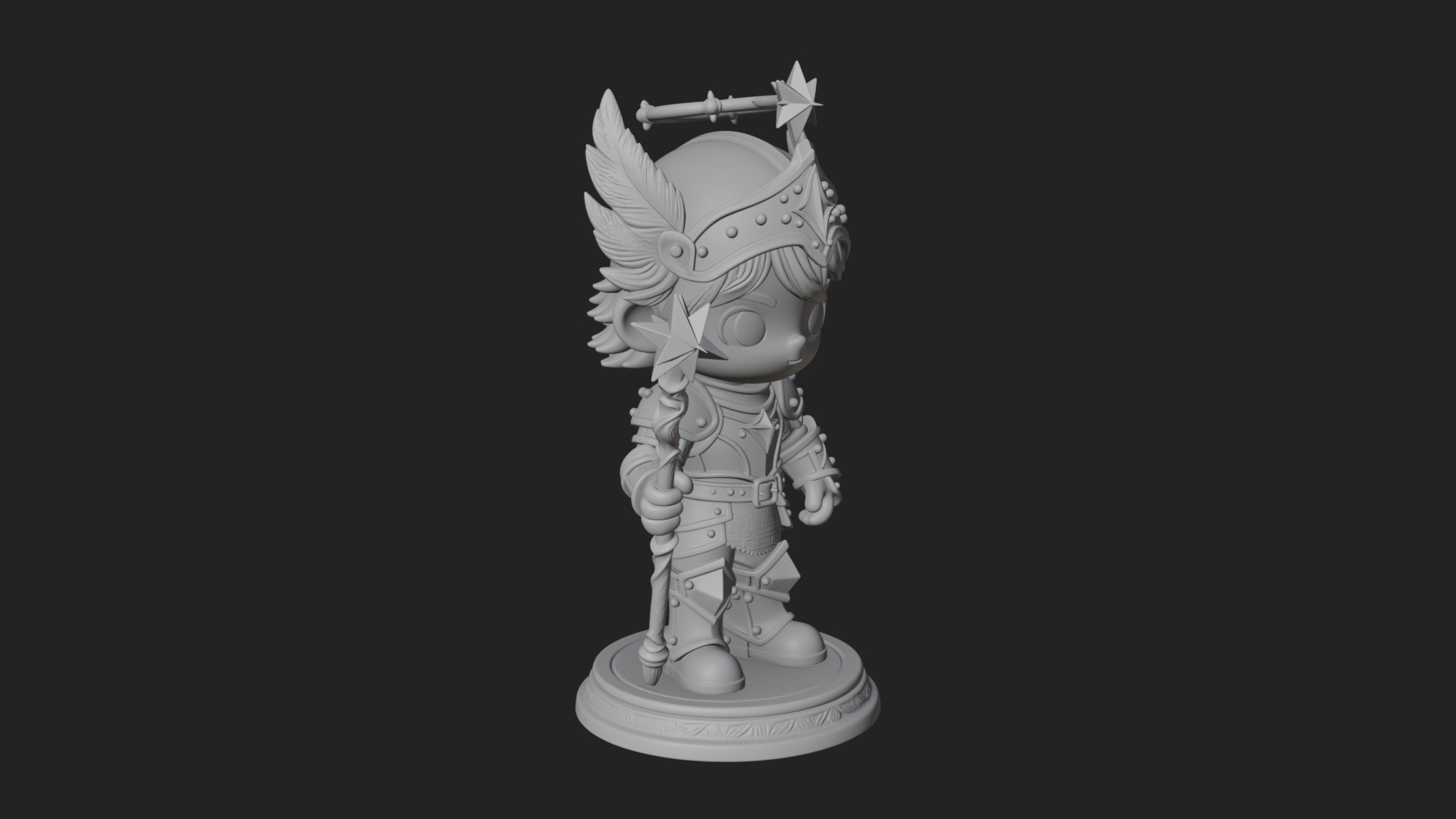 Chibi Winged Helm Paladin Statue Design 7 3D Print Model 3D Model