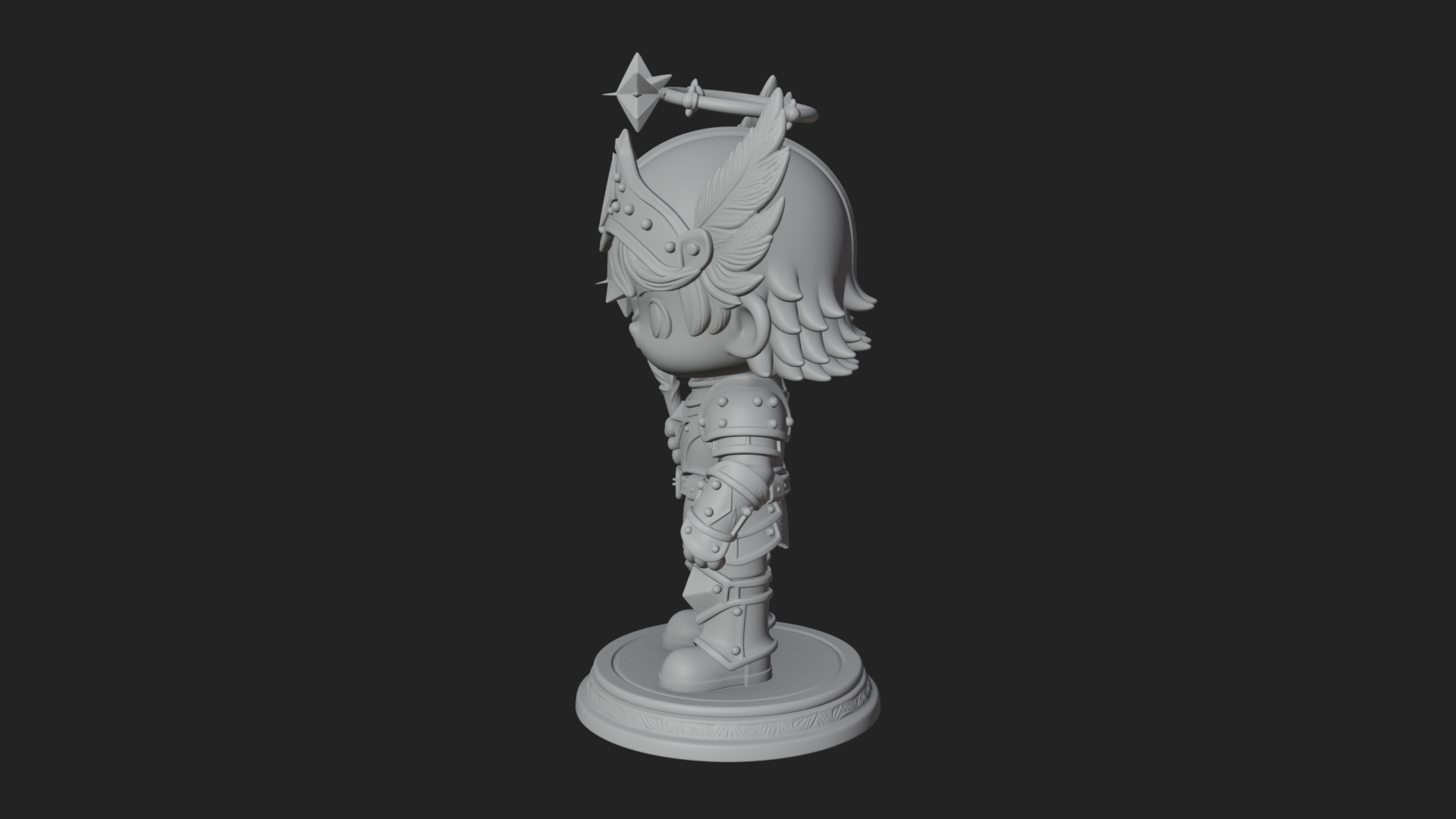 Chibi Winged Helm Paladin Statue Design 7 3D Print Model 3D Model
