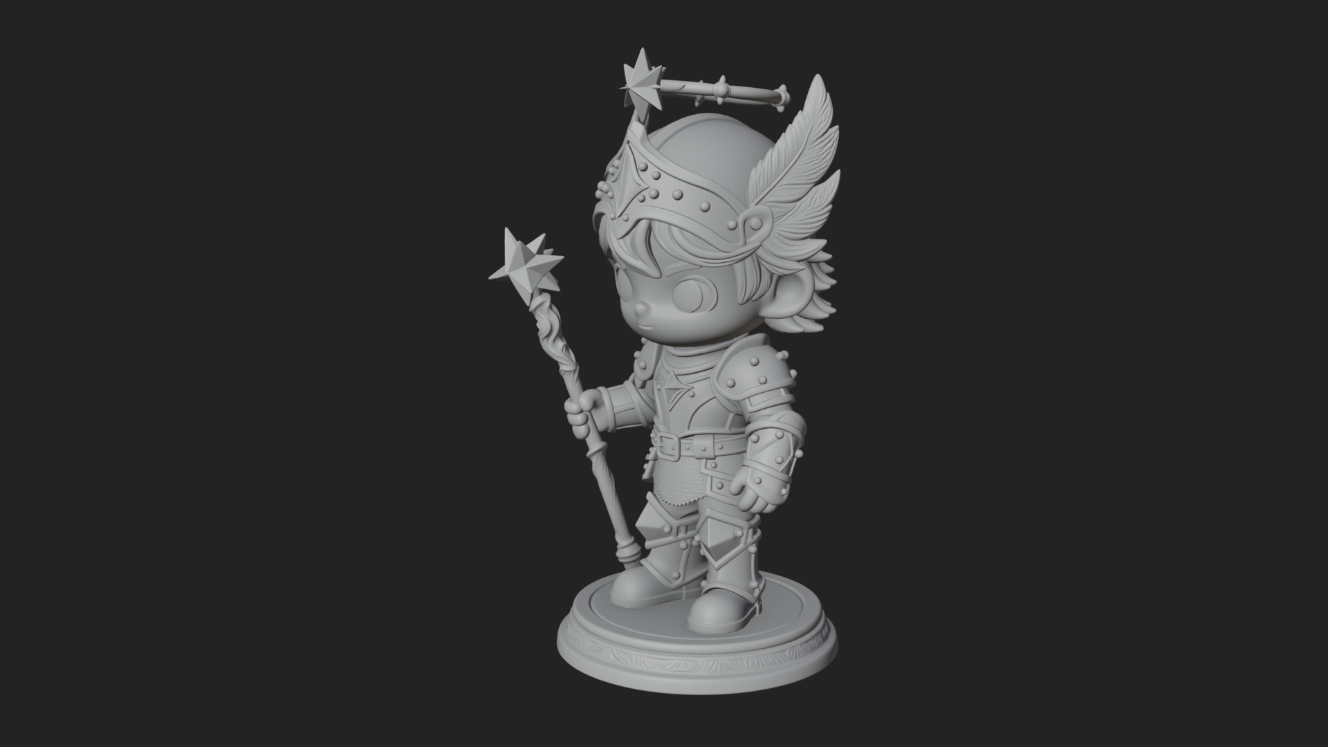 Chibi Winged Helm Paladin Statue Design 7 3D Print Model 3D Model