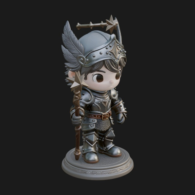 Chibi Winged Helm Paladin Statue Design 7 3D Print Model