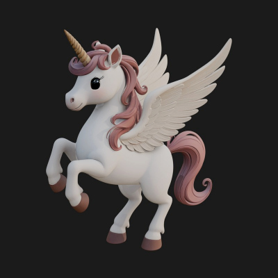 Chibi Winged Unicorn Statue Design 2 3D Print Model