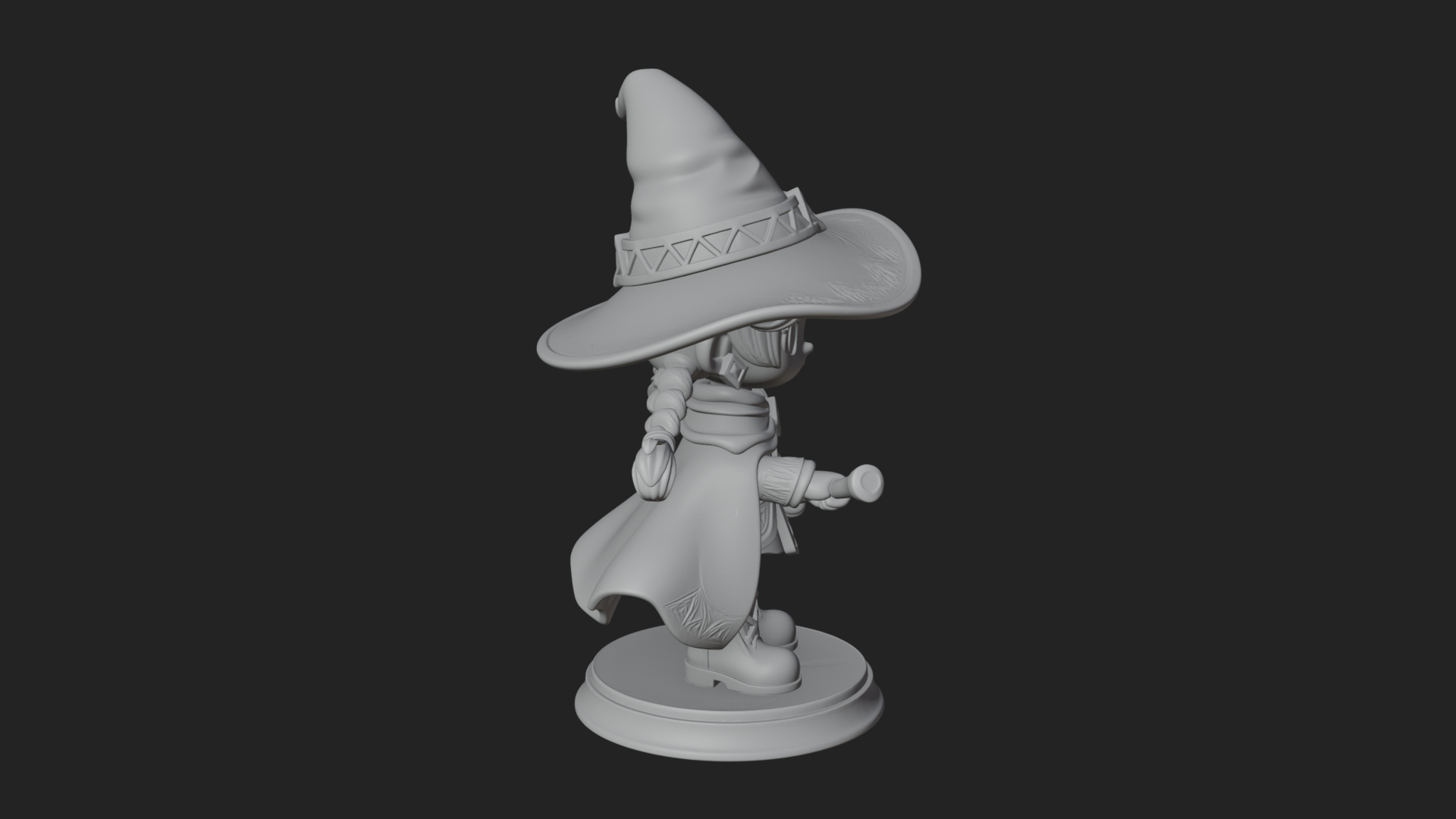 Chibi Witch Girl With Broom Statue Design 1 3D Print Model 3D Model