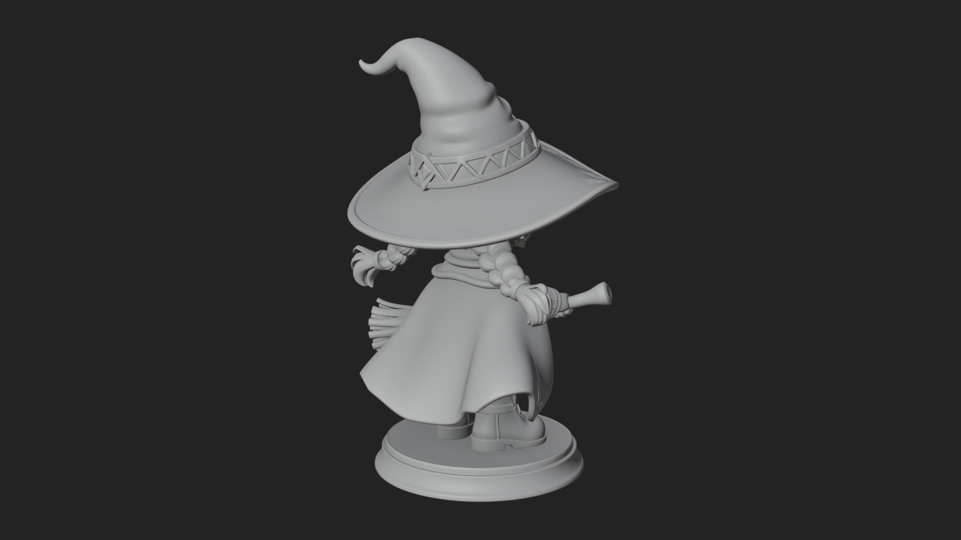 Chibi Witch Girl With Broom Statue Design 1 3D Print Model 3D Model