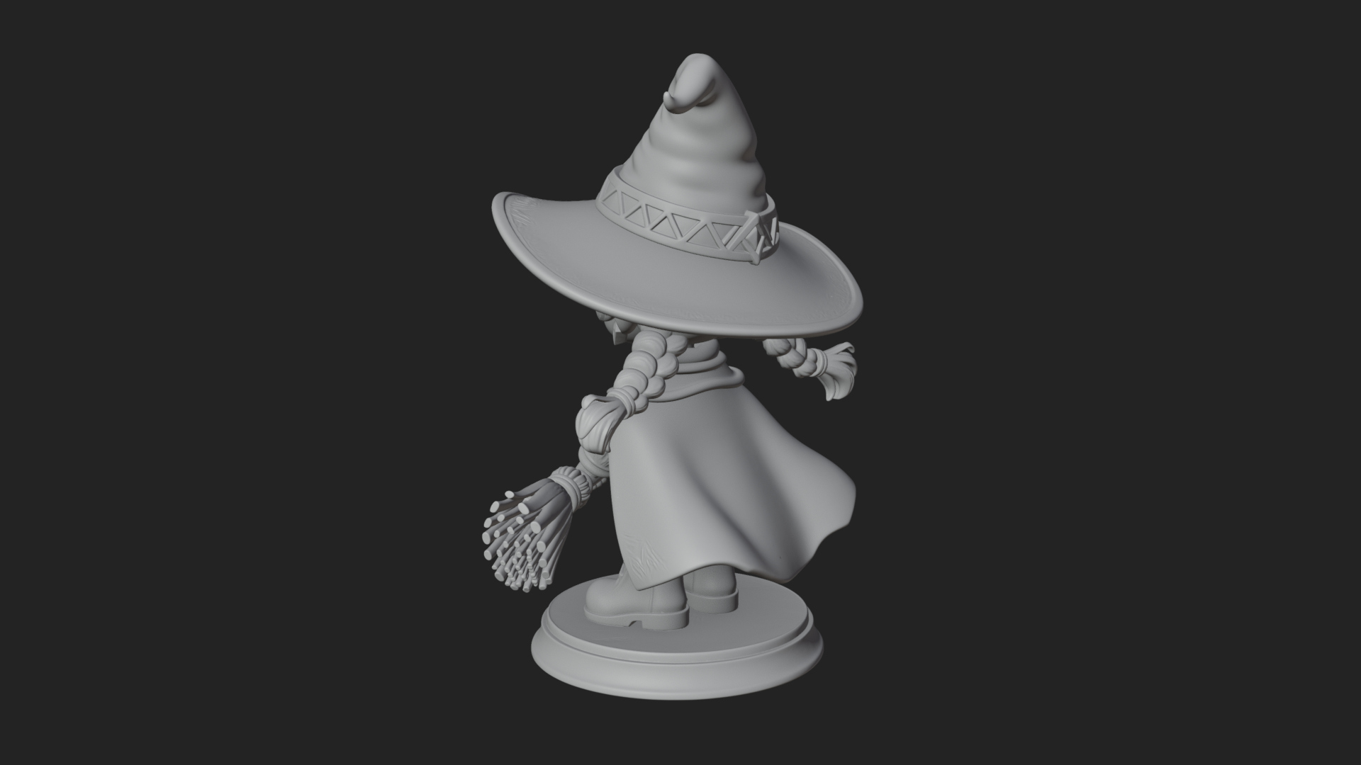 Chibi Witch Girl With Broom Statue Design 1 3D Print Model 3D Model