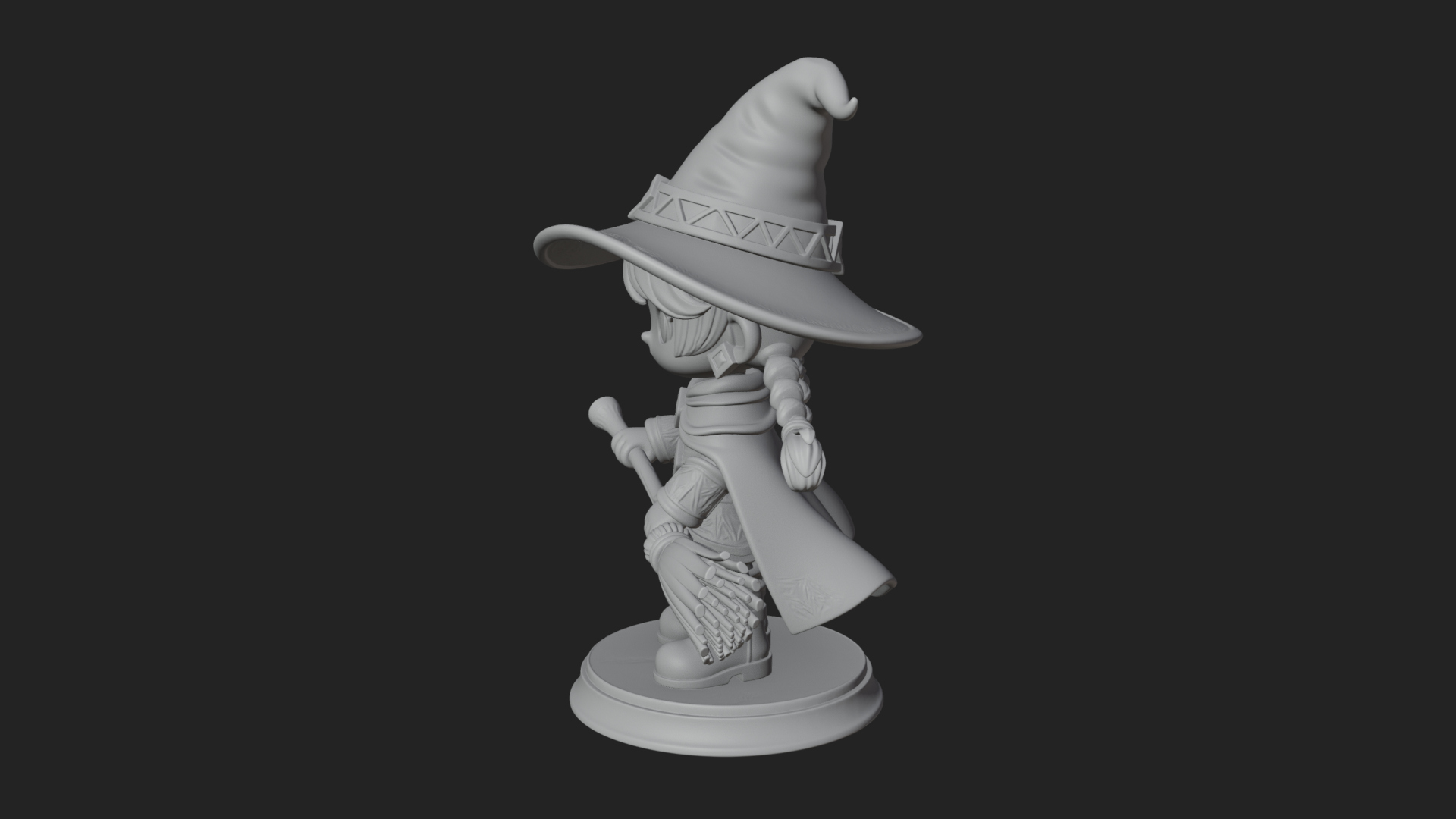 Chibi Witch Girl With Broom Statue Design 1 3D Print Model 3D Model