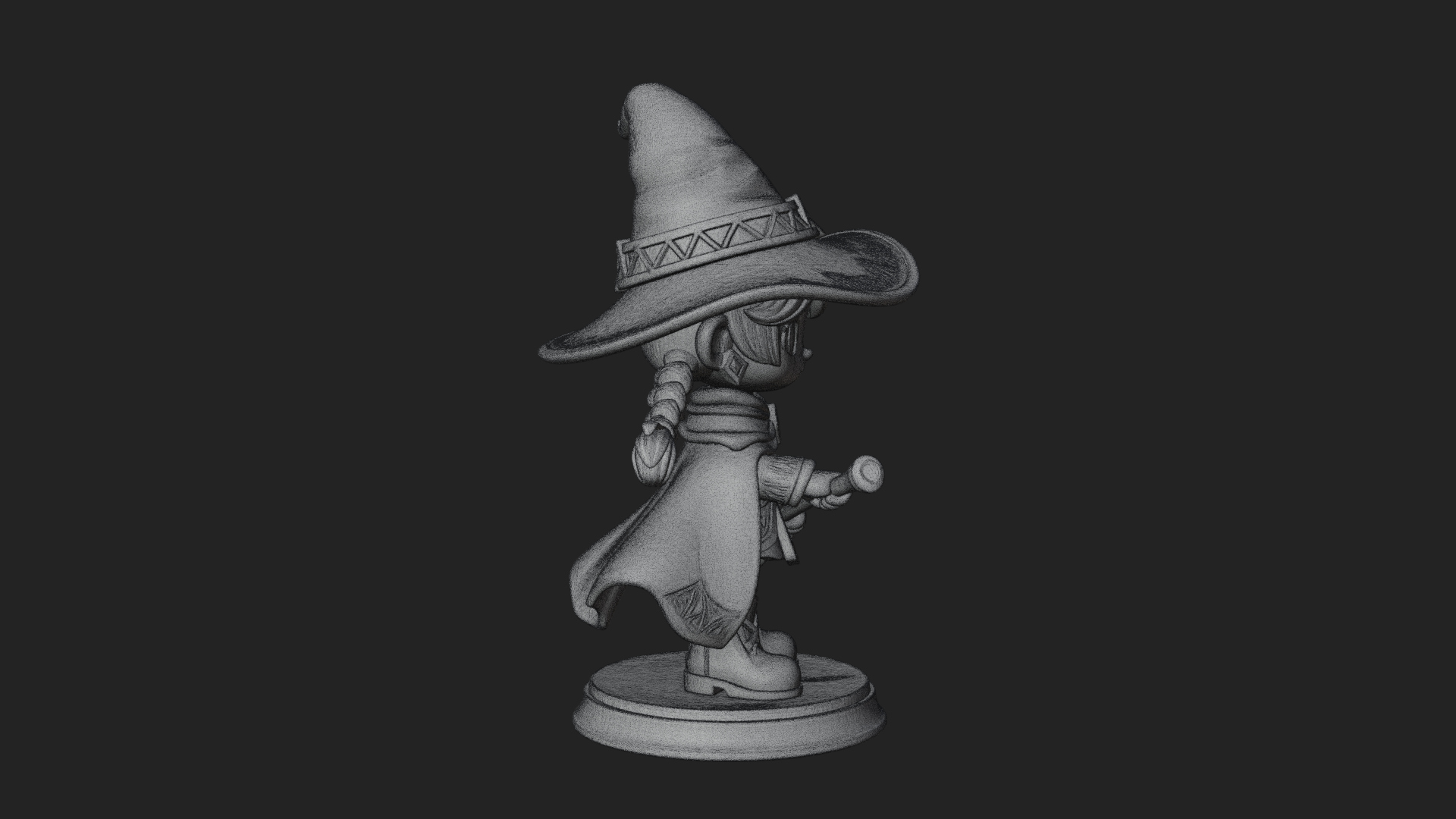 Chibi Witch Girl With Broom Statue Design 1 3D Print Model 3D Model