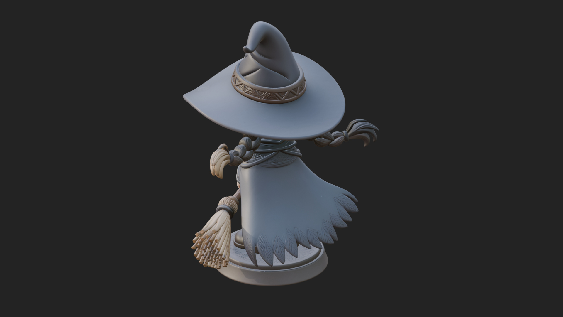Chibi Witch Girl with Broom Statue Design 2 3D Print Model 3D Model