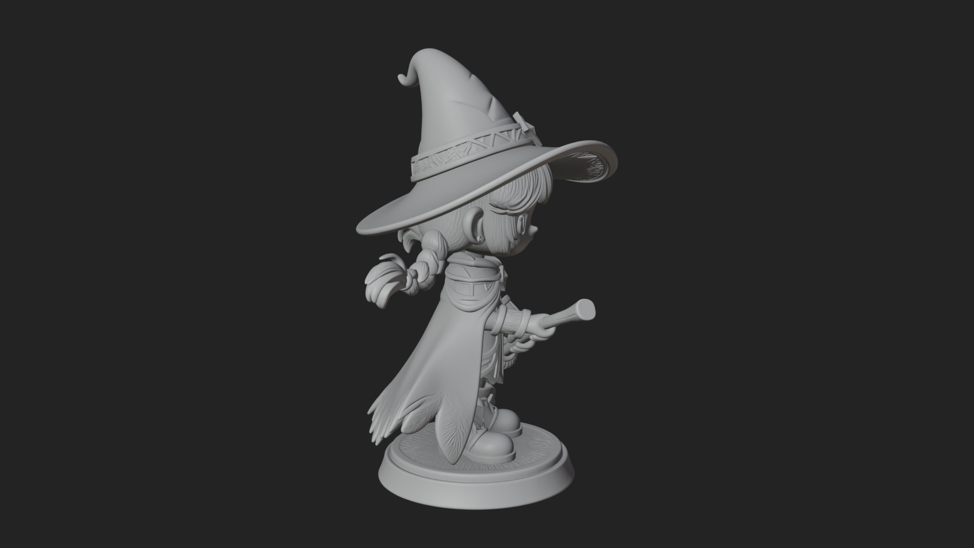 Chibi Witch Girl with Broom Statue Design 2 3D Print Model 3D Model