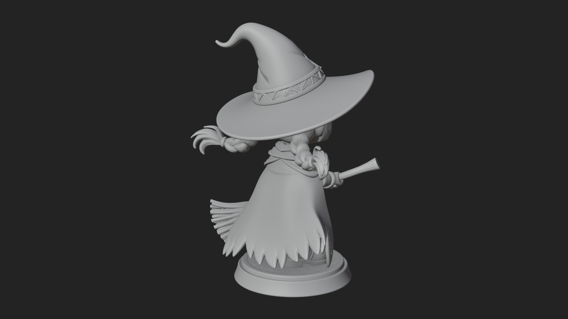 Chibi Witch Girl with Broom Statue Design 2 3D Print Model 3D Model