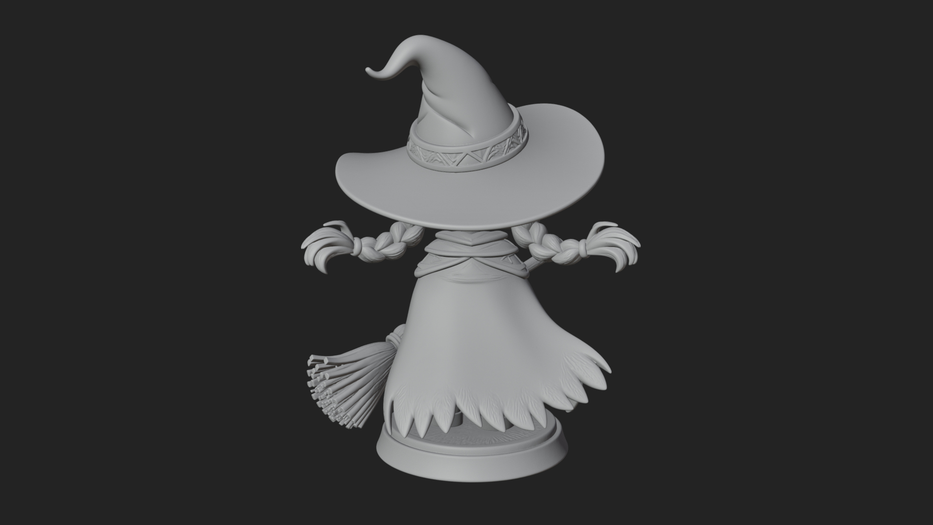 Chibi Witch Girl with Broom Statue Design 2 3D Print Model 3D Model