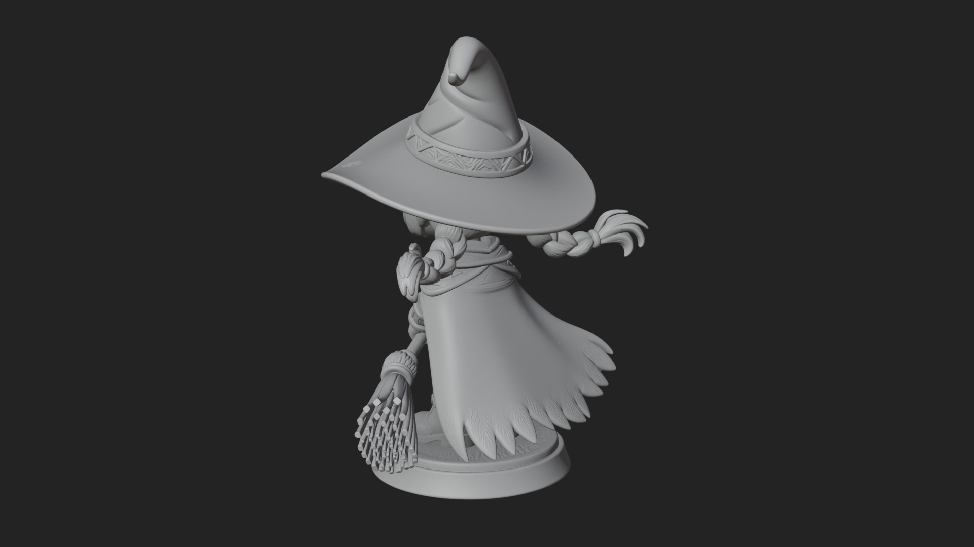 Chibi Witch Girl with Broom Statue Design 2 3D Print Model 3D Model