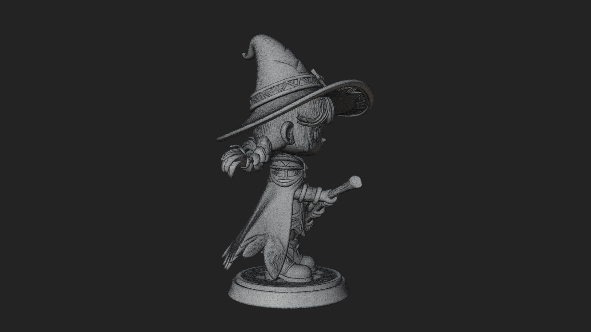 Chibi Witch Girl with Broom Statue Design 2 3D Print Model 3D Model