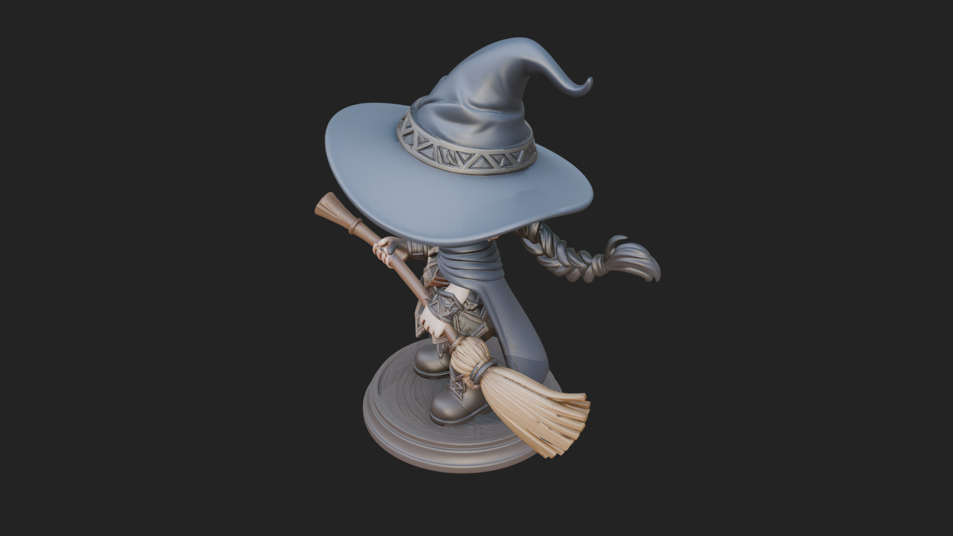 Chibi Witch Girl With Broom Statue Design 3 3D Print Model 3D Model