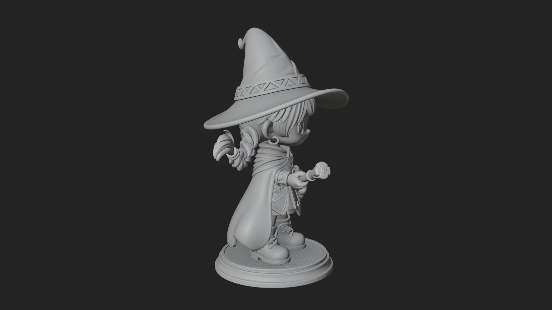 Chibi Witch Girl With Broom Statue Design 3 3D Print Model 3D Model