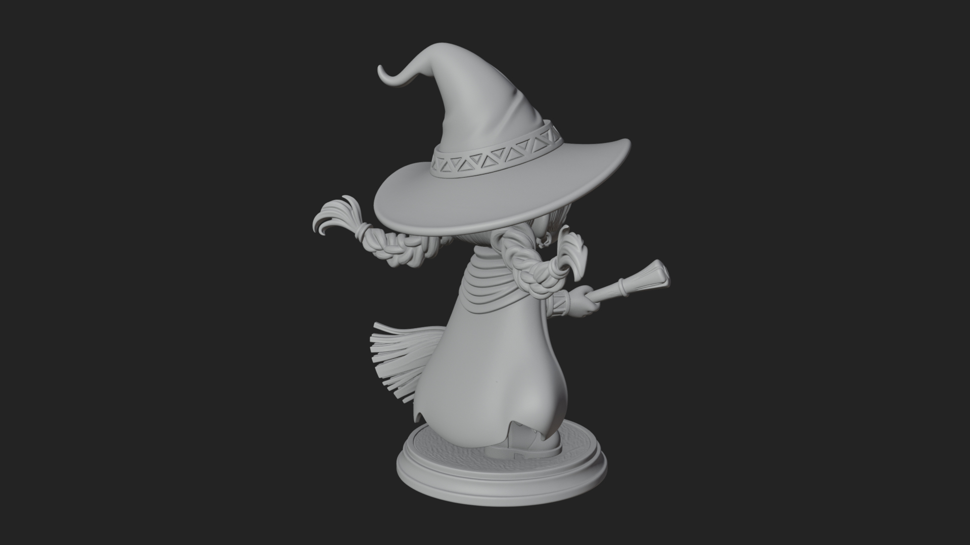 Chibi Witch Girl With Broom Statue Design 3 3D Print Model 3D Model